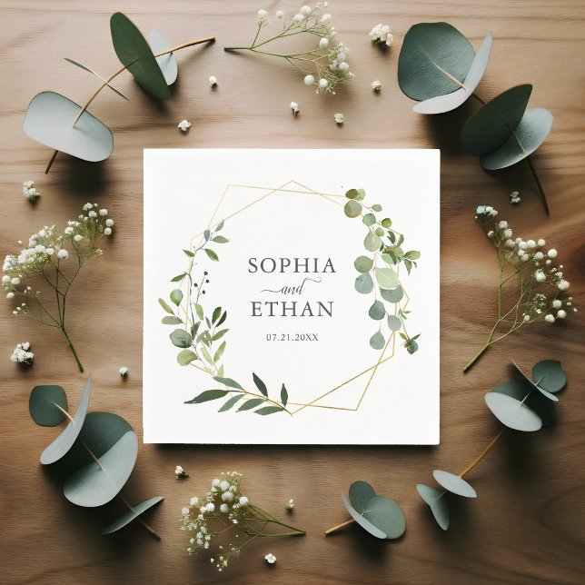 Botanical Eucalyptus Script Wedding Napkins (Creator Uploaded)