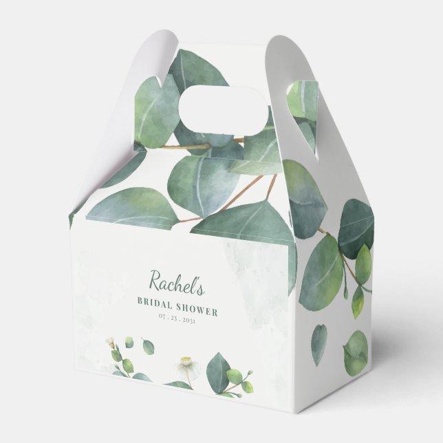 Botanical Eucalyptus Succulent Green Bridal Shower Favor Boxes (Front Side)