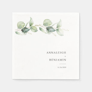 Botanical Eucalyptus Succulent Wedding Paper Napkins
