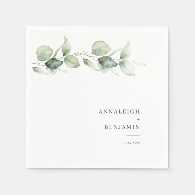 Botanical Eucalyptus Succulent Wedding Paper Napkins (Front)