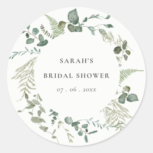 Botanical Eucalyptus Watercolor Bridal Shower Classic Round Sticker