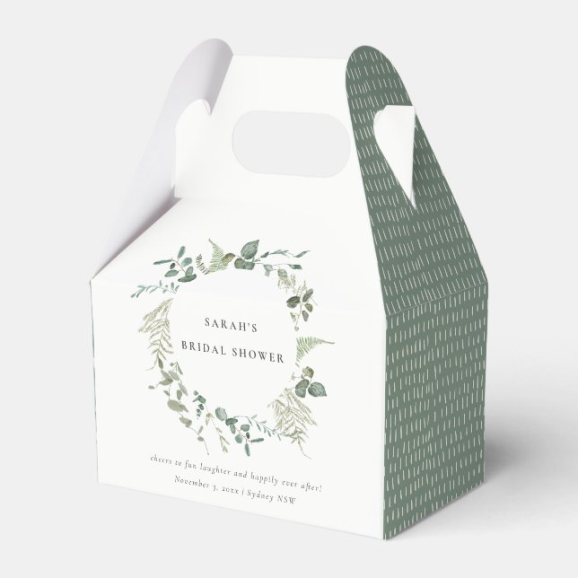 Botanical Eucalyptus Watercolor Bridal Shower Favor Boxes (Front Side)