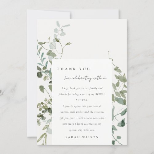 Botanical Eucalyptus Watercolor Bridal Shower Thank You Card