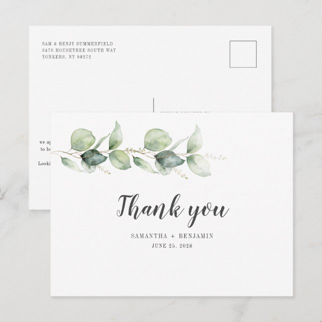 Botanical Eucalyptus Watercolor Foliage Wedding Postcard (Front/Back)