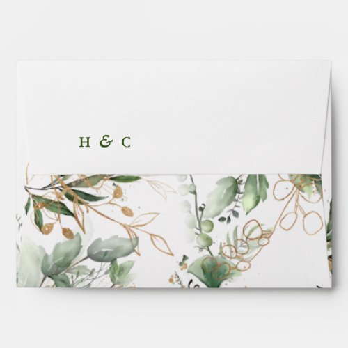 Botanical Eucalyptus Watercolor Monogram Wedding Envelope