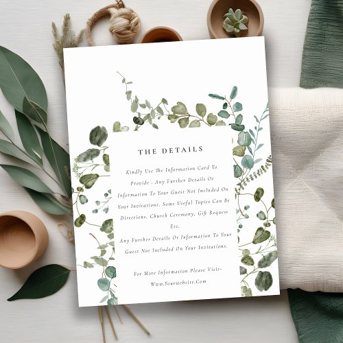 Botanical Eucalyptus Watercolor Wedding Detail Enclosure Card