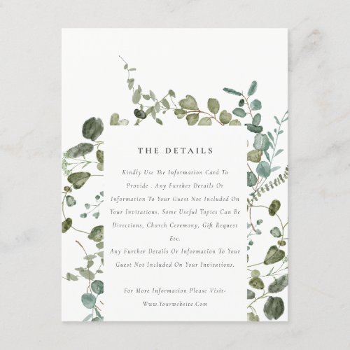 Botanical Eucalyptus Watercolor Wedding Detail Enclosure Card