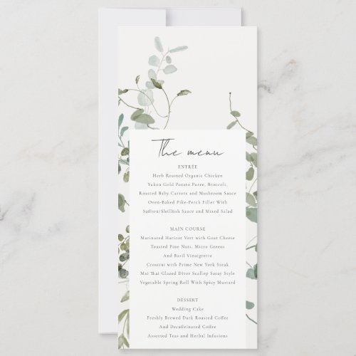 Botanical Eucalyptus Watercolor Wedding Menu Card