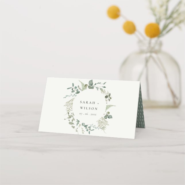 Botanical Eucalyptus Watercolor Wedding Reception Place Card (Front)