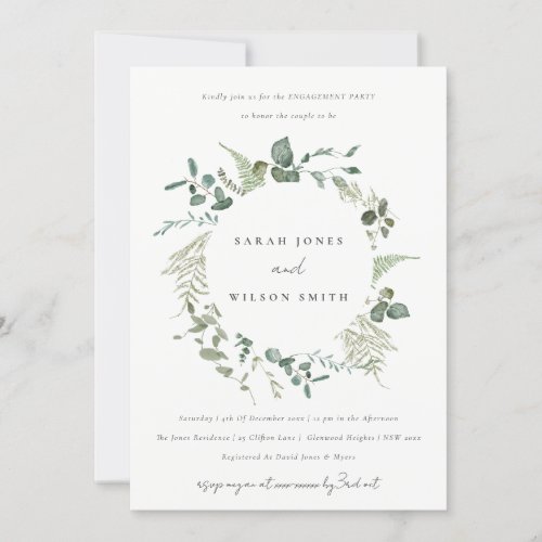 Botanical Eucalyptus Watercolor Wreath Engagement Invitation