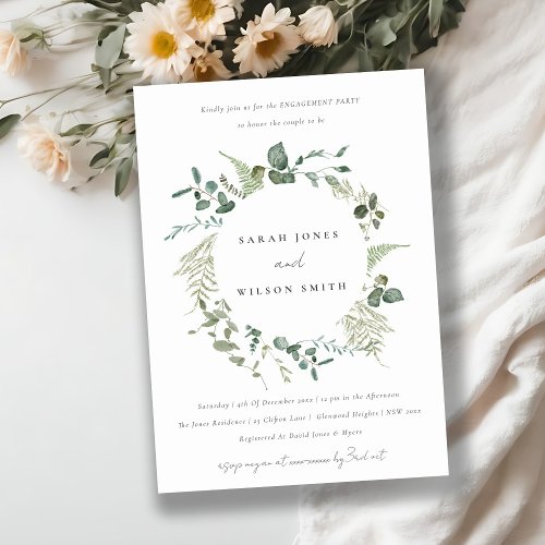 Botanical Eucalyptus Watercolor Wreath Engagement Invitation