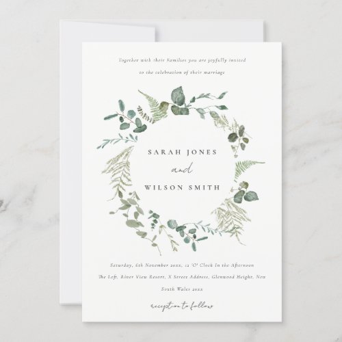 Botanical Eucalyptus Watercolor Wreath Wedding Invitation