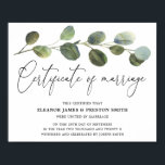 Botanical Eucalyptus Wedding Certificate  Poster<br><div class="desc">This wedding certificate keepsake is a great gift for the bride and groom but also for their friends and family. Design features a watercolor eucalyptus leaf. We recommend framing it for the best effet 🤍</div>