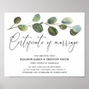 Botanical Eucalyptus Wedding Certificate  Poster at Zazzle