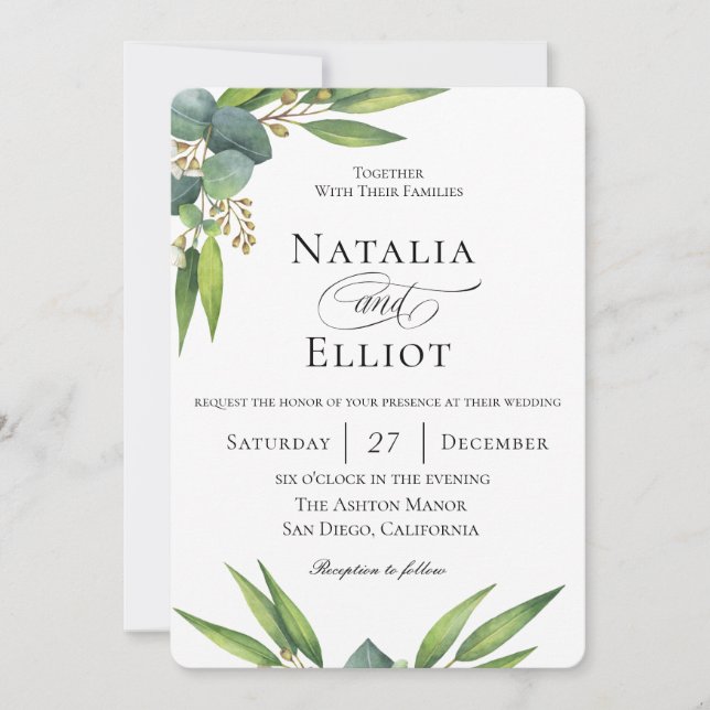 Botanical Eucalyptus Wedding Invitation (Front)