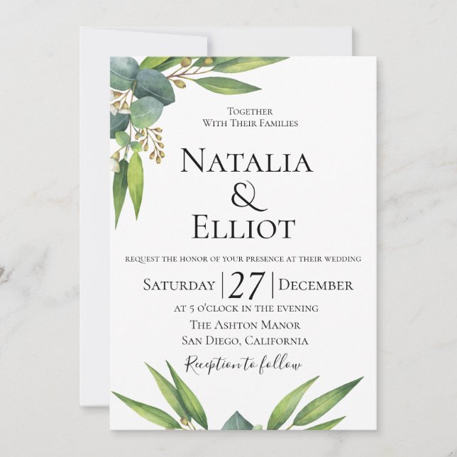 Botanical Eucalyptus Wedding Invitation (Front)