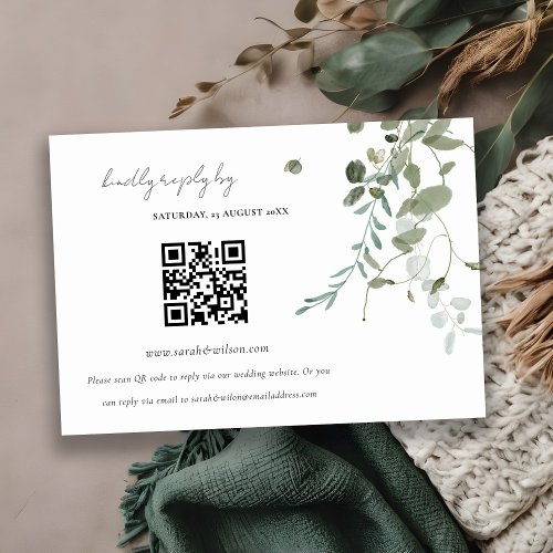 Botanical Eucalyptus Wedding QR Code RSVP Enclosure Card