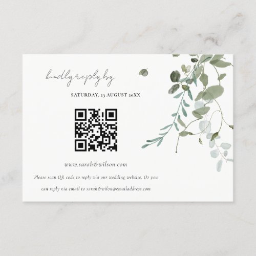 Botanical Eucalyptus Wedding QR Code RSVP Enclosure Card