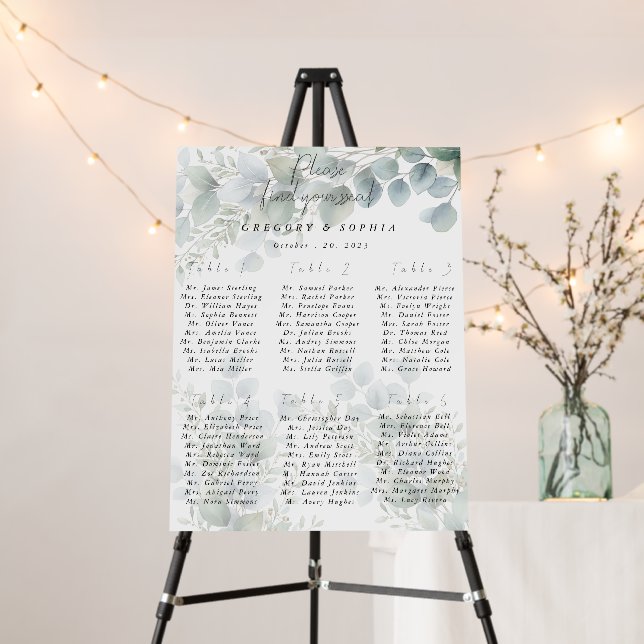 Botanical Eucalyptus Wedding Seating Chart Display Foam Board (In Situ (Stand))