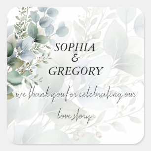 Botanical Eucalyptus Wedding Square Favor Stickers