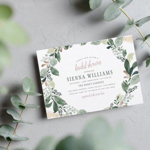 Botanical Eucalyptus Wreath  Gold Bridal Shower Postcard