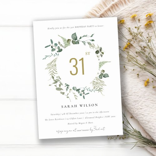 Botanical Eucalyptus Wreath Watercolor Birthday Invitation