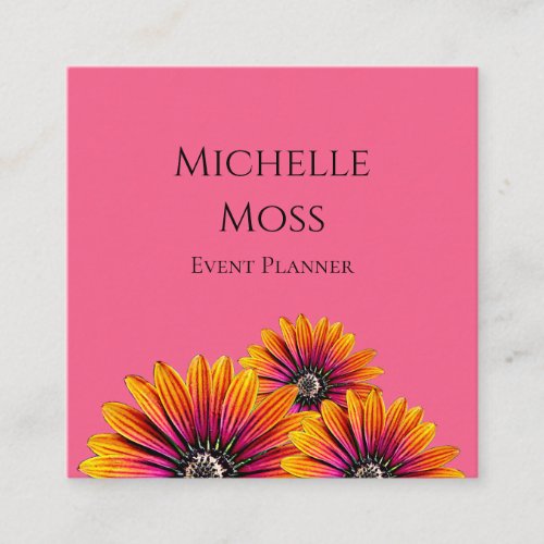 Botanical Event Planner Daisies Whimsical Pink  Square Business Card