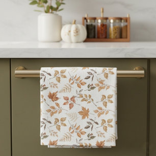 Botanical Fall Autumn Themed Dry Orange Leaves Kitchen Towel