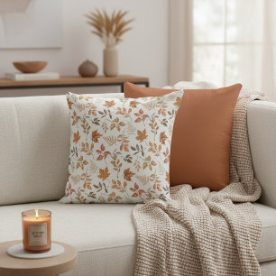 Botanical Fall Autumn Themed Dry Orange Leaves Throw Pillow