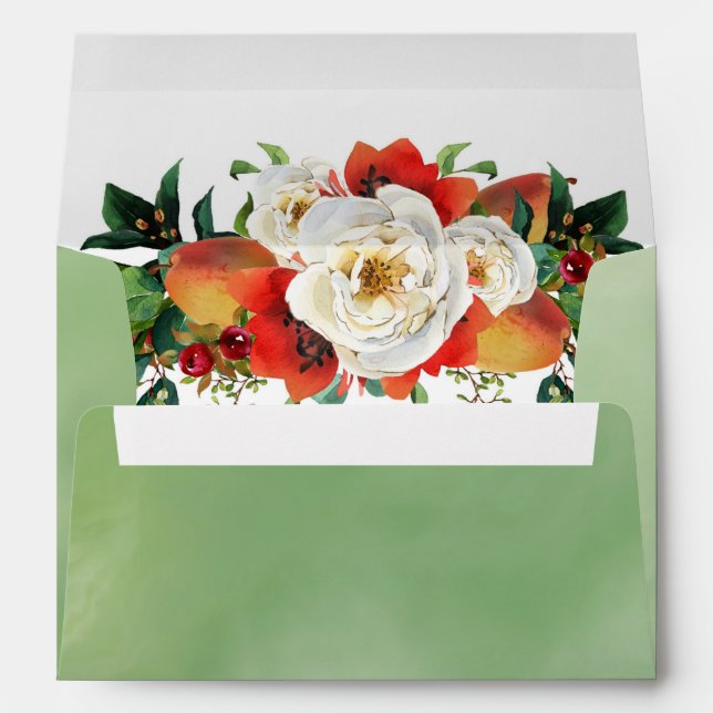 Botanical Fall Bouquet on a Green Watercolor Envelope (Back (Bottom))