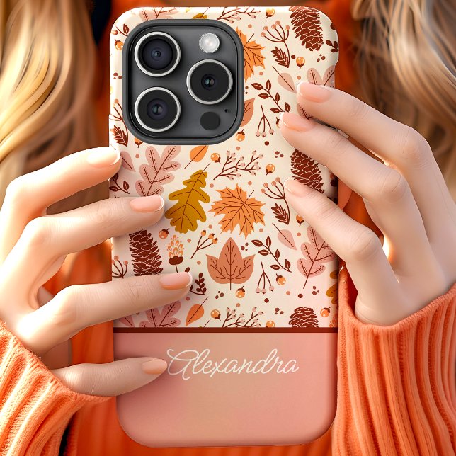 Botanical Fall Floral Leaves Script Name Case-Mate iPhone Case (Creator Uploaded)