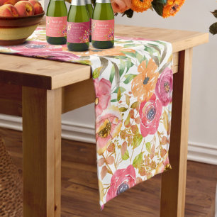 Botanical Fall Floral Watercolor Wedding Shower Medium Table Runner