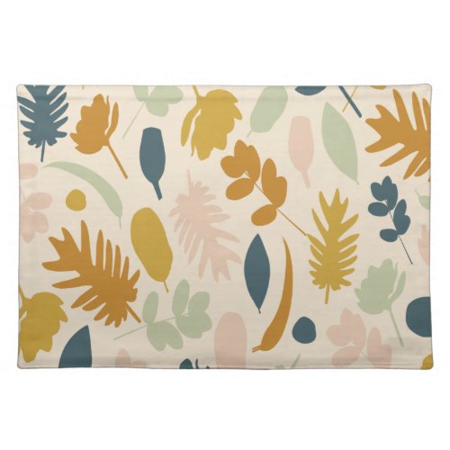 Botanical Fall Flowers and Leaves Pattern Cloth Placemat