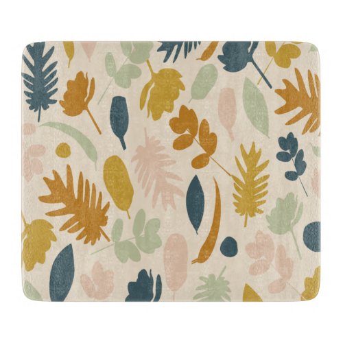 Botanical Fall Flowers and Leaves Pattern Cutting Board
