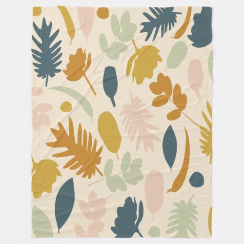 Botanical Fall Flowers and Leaves Pattern Fleece Blanket