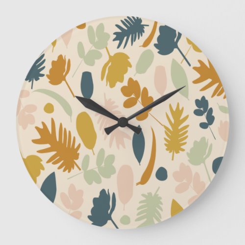 Botanical Fall Flowers and Leaves Pattern Large Clock