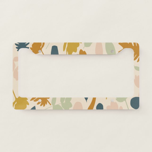 Botanical Fall Flowers and Leaves Pattern  License Plate Frame (Front)