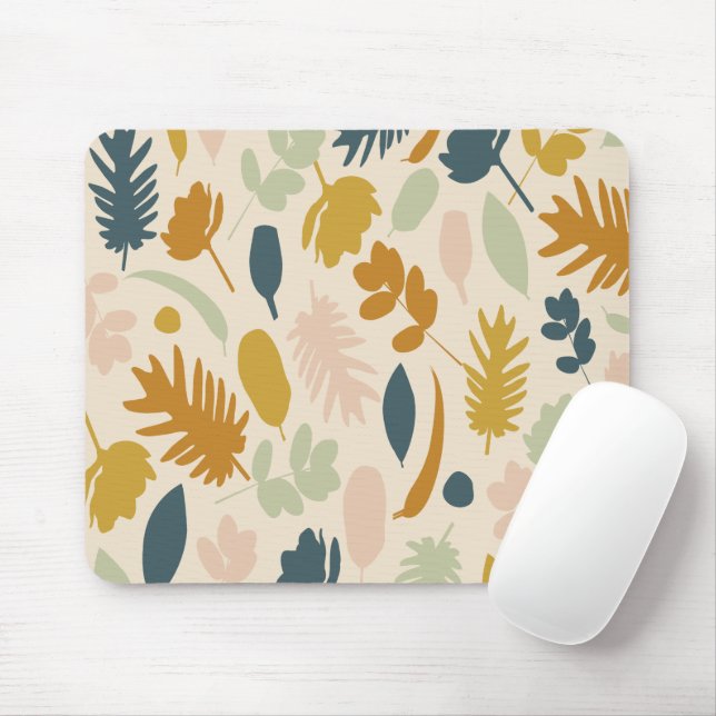 Botanical Fall Flowers and Leaves Pattern Mouse Pad (With Mouse)