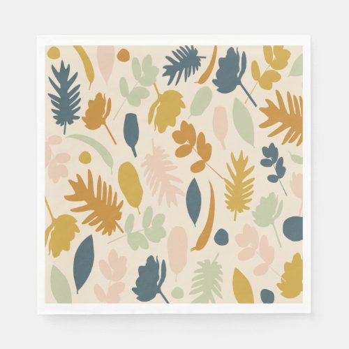 Botanical Fall Flowers and Leaves Pattern Napkins