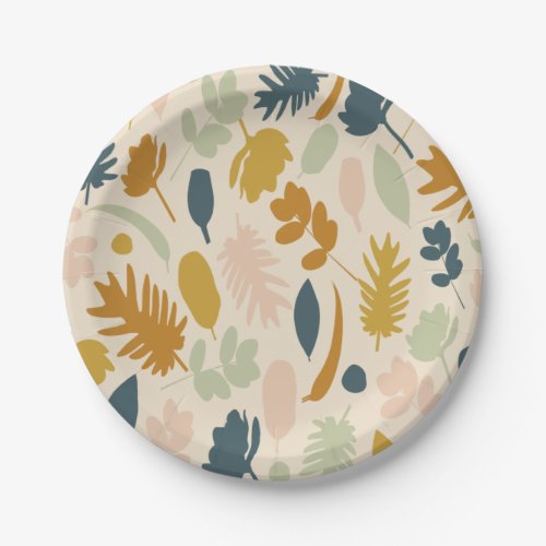 Botanical Fall Flowers and Leaves Pattern Paper Plates