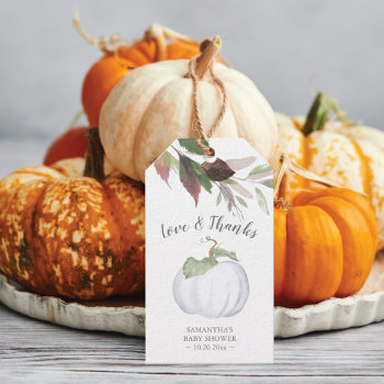 Botanical Fall Themed Watercolor White Pumpkin Gift Tags by VGInvites at Zazzle