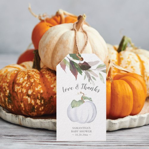 Botanical Fall Themed Watercolor White Pumpkin Gift Tags