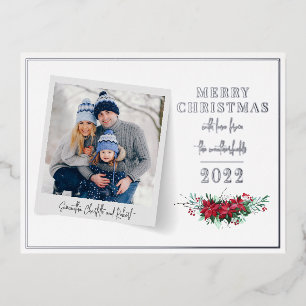 Botanical Family Photo Christmas Silver Foil Holiday Postcard