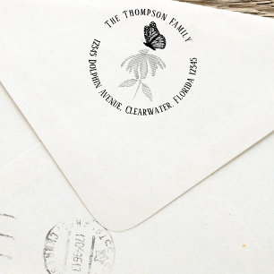 Botanical Family Return Address Butterfly Self-inking Stamp