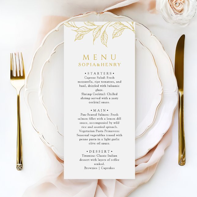 Botanical Faux Gold Elegant Wedding Menu (Creator Uploaded)
