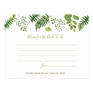 Botanical Fern Bridal Shower Advise Card