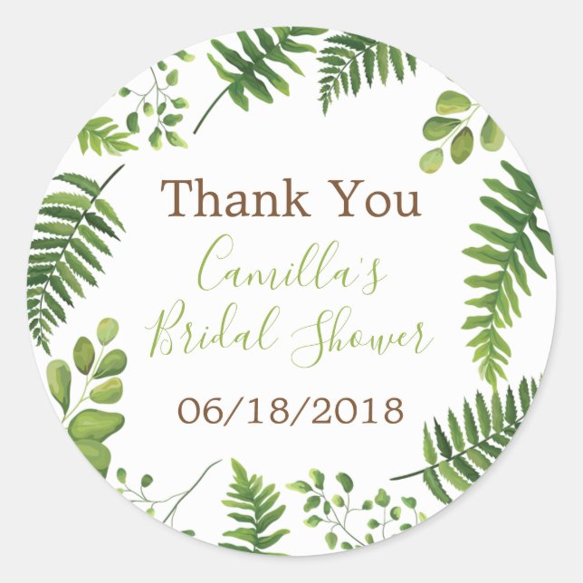 Botanical Fern Bridal Shower Favor Sticker (Front)