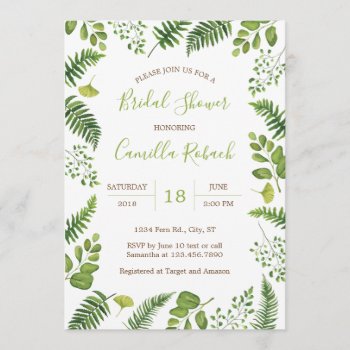 Botanical Fern Bridal Shower Invitation by marlenedesigner at Zazzle
