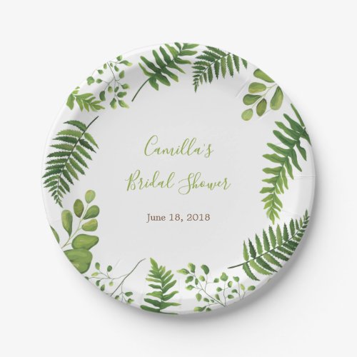 Botanical Fern Bridal Shower Paper Plate