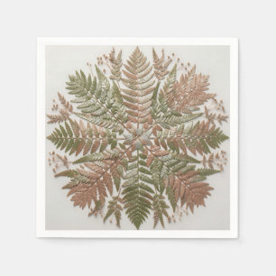 Botanical Fern Green Copper Pressed Leaves Napkins